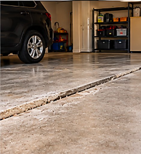 Sunken, uneven garage floor slab in Pasadena