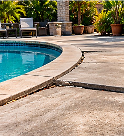 Sunken pool deck slab beside the pool coping in Pasadena