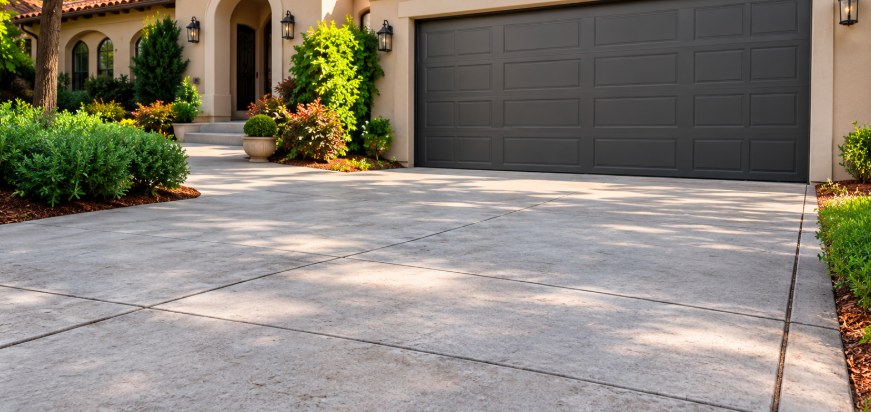 Level concrete driveway in front of a Pasadena home