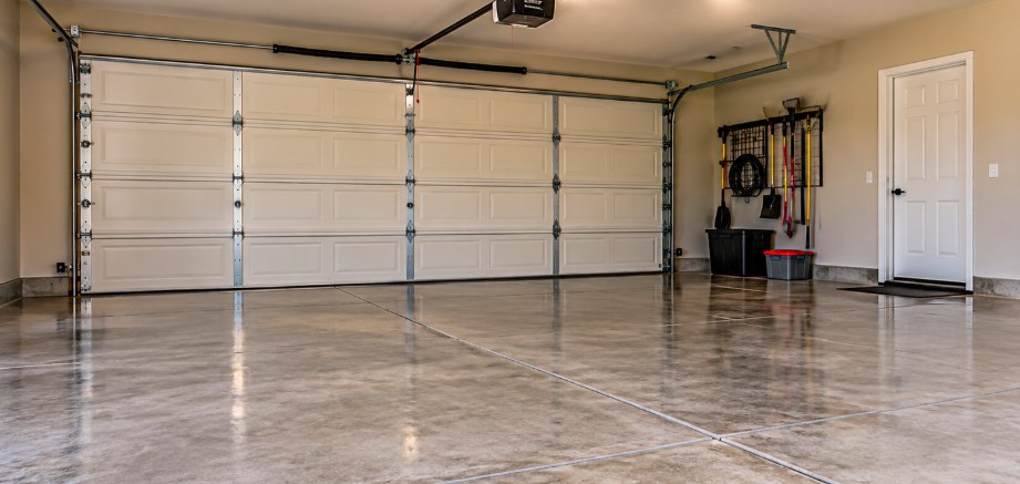 Clean, level concrete garage floor