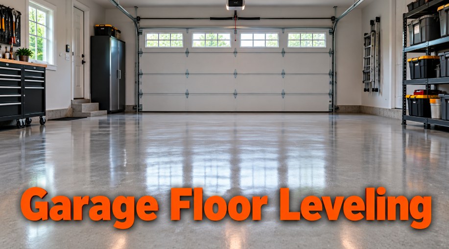 Smooth, level garage floor in front of a white garage door in Pasadena, CA
