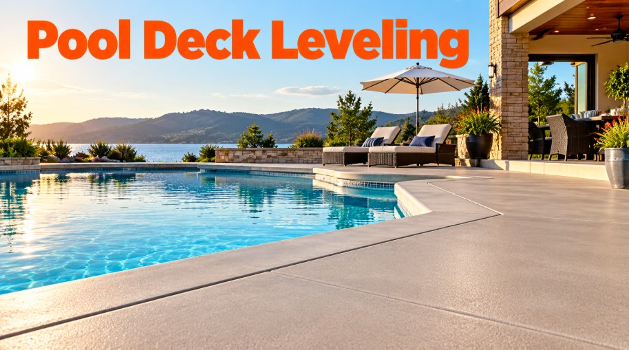 Level concrete pool deck beside a pool at sunset in Pasadena, CA