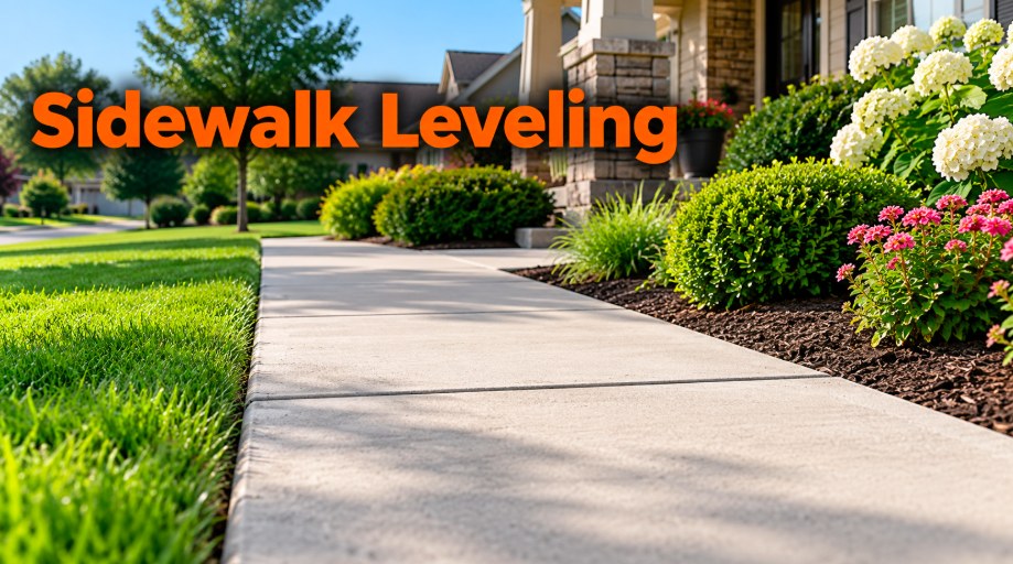 Smooth, level concrete sidewalk beside a lawn and flower beds in Pasadena, CA