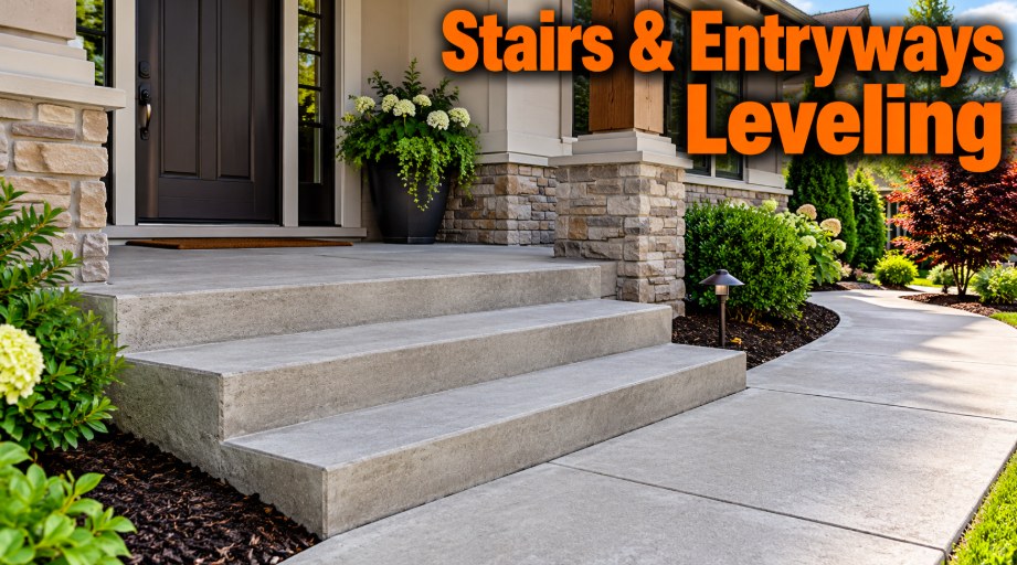 Level concrete front steps and walkway at a stone-trimmed home in Pasadena, CA