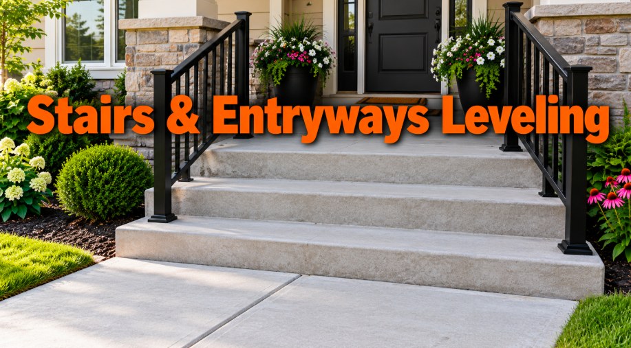 Even concrete entry steps with black metal railings in Pasadena, CA